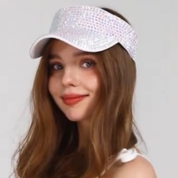 Stunning White AB Bling Visors Rhinestones Sport Sun Visor Caps Adjustable - Picture 4 of 7